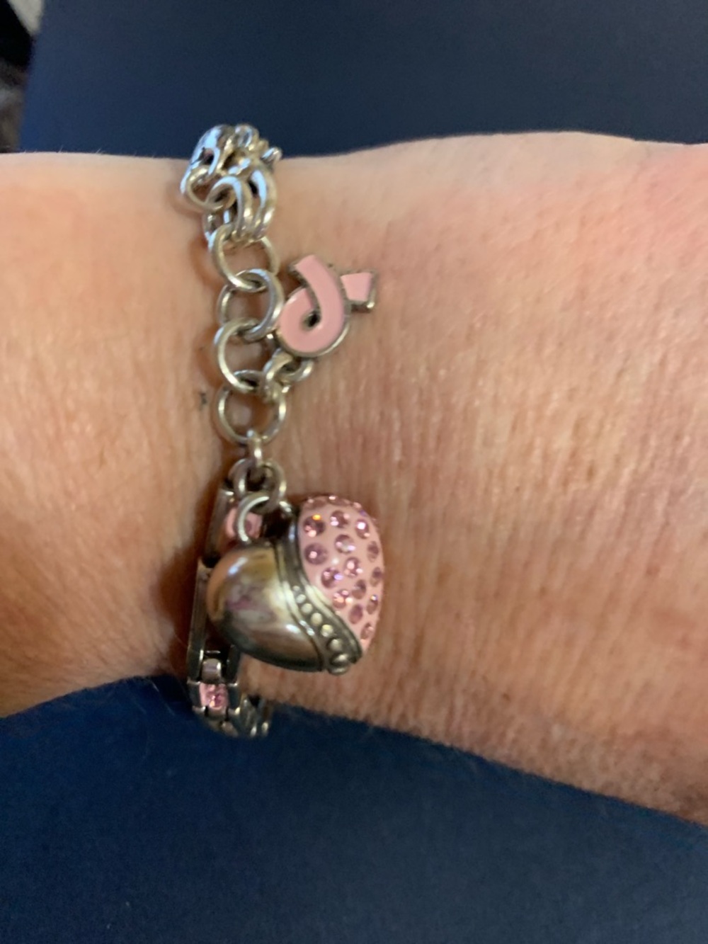 Silver Charm Bracelet with Pink Heart Charm